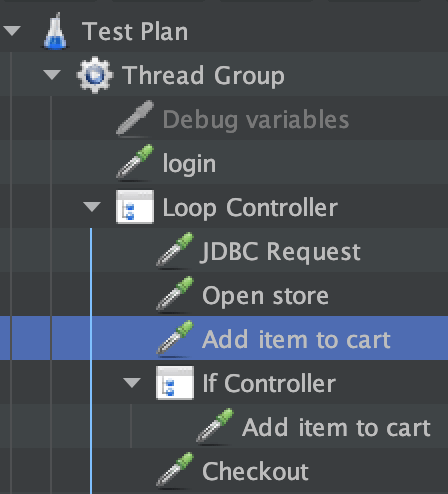 具有 Darklaf Darcula 主题的 JMeter 树